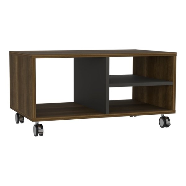 Tuhome Classic Coffee Table, Three Shelves, Four Casters, Walnut/Black MCW7890